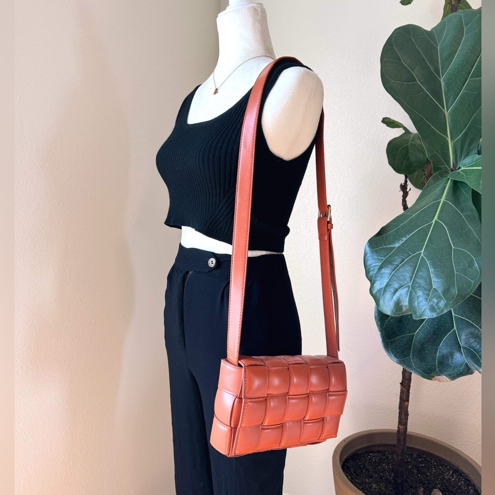 Woven Grid Faux Leather Shoulder Bag